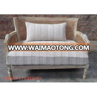 Luxury French Style Wooden Frame Rattan Chairs Antique Cane Sofa